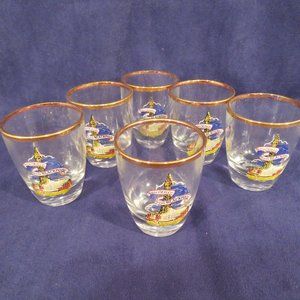 Vtg Set 6 Shot Glasses Blackpool England Souvenir in Original Box (153C)
